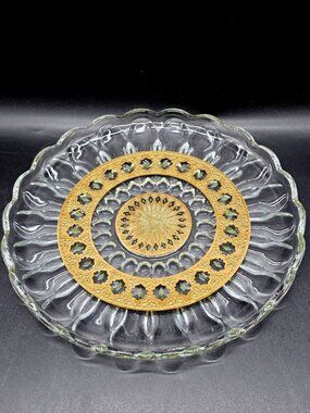 Culver Valencia 22K Gold & Green Accent 10"Serving Dish Boho Glam Christmas Vtg.